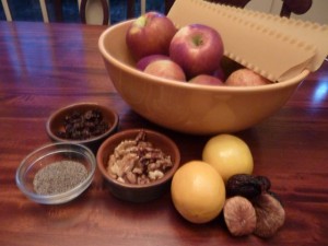 Ingredients - apples, nuts, raisins, poppy seeds